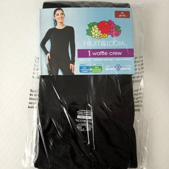 NEW Fruit of the Loom Womens M 8 - 10 Black Waffle Crew Thermal Top - Picture 1 of 4
